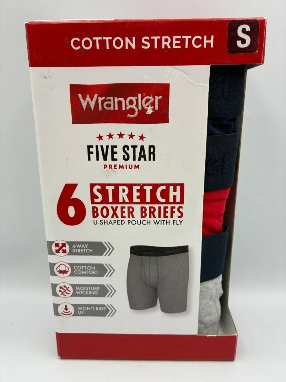 Wrangler Five Star Premium Mens Small Boxer Briefs Stretch 6-Pack Cotton Comfort